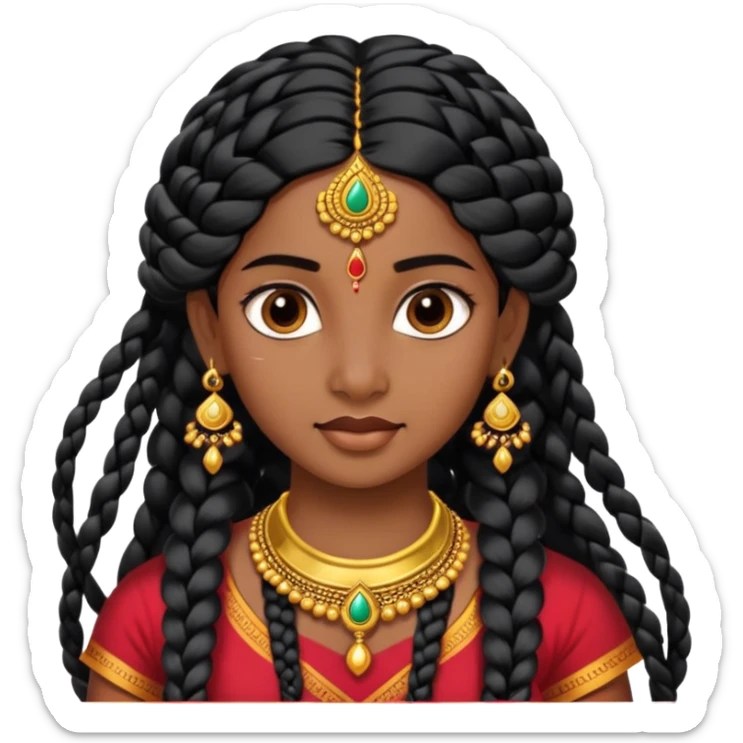 Tamil girl with long braid and traditional jewelry sticker