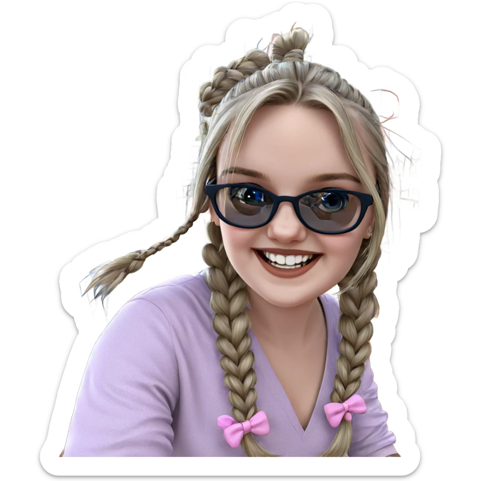 smiling girl with twin braids sticker