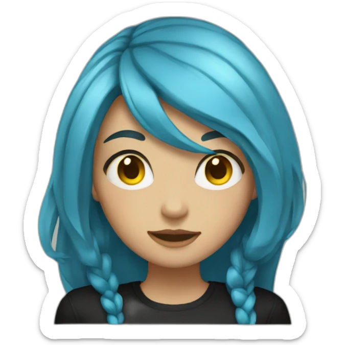 girl with long blue hair and yellow eyes and black shirt sticker