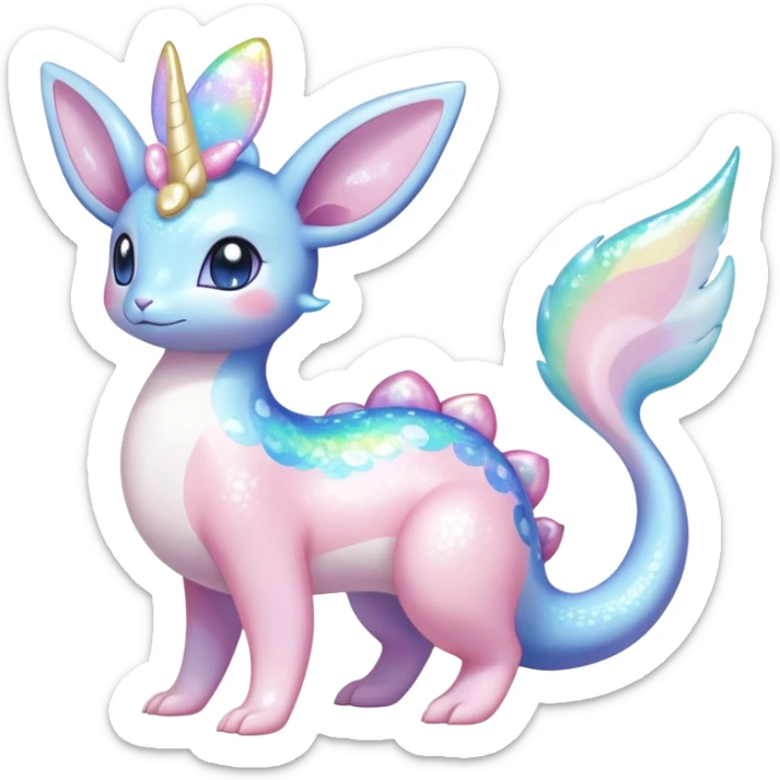 Shiny Exotic Colorful Ethereal Sparkly Sylveon-Lapras-Amaura-Aurorus-Fakémon-hybrid-creature (full body)  sticker