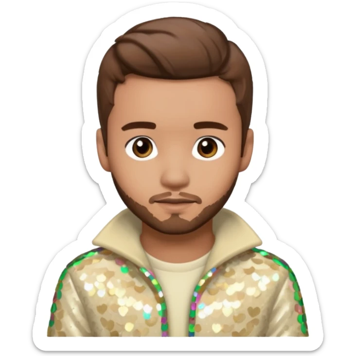 Liam Payne from One Direction with light skin, brown hair, cream sequin outfit sticker