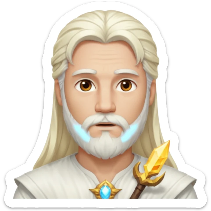 Baldr, God of Light from Gods and Goddesses with long platinum blonde hair and beard, white outfit sticker