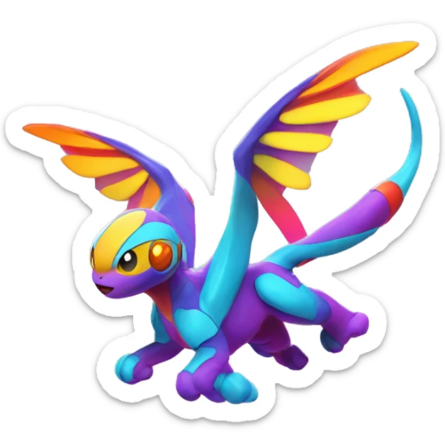 Colorful Neon Colors Vibrant Colors Flying Futuristic Fakémon-Pokémon-Creature Full Body sticker
