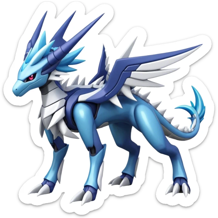 Cyborg-Kyurem-suicune-dialga-hybrid, full body, no wings, wingless, spiky sticker