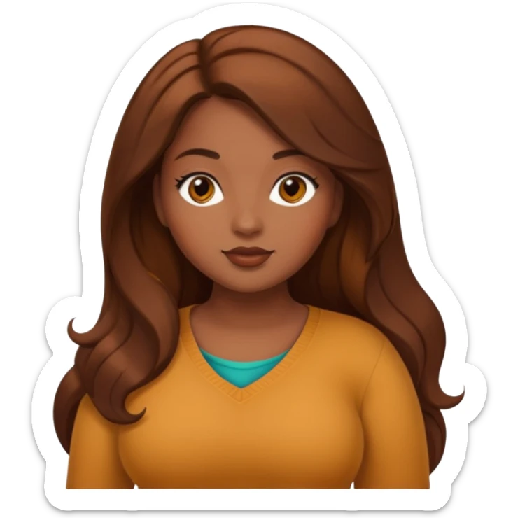 Curvy pretty brown girl with long brown hair, wearing fall colors sticker