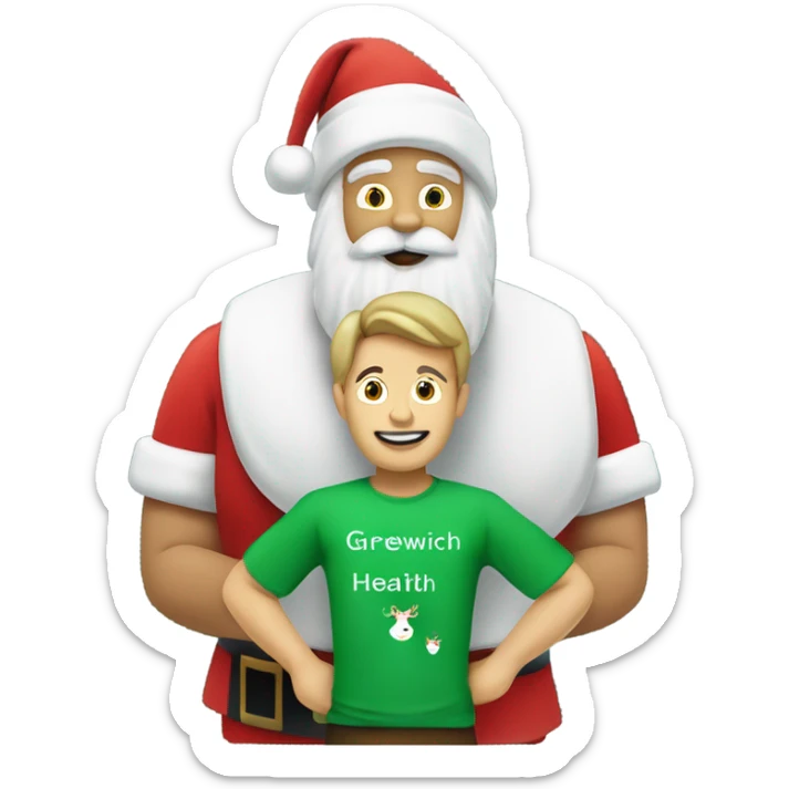 Santa and Rudolph wearing a green t-shirt with the words ‘Greenwich Health’ written in white letters  sticker