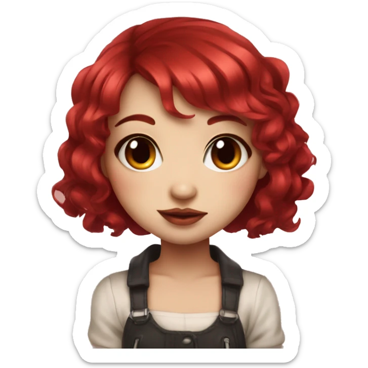 portrait cute chibi girl with bob cherry red hair and make up sticker