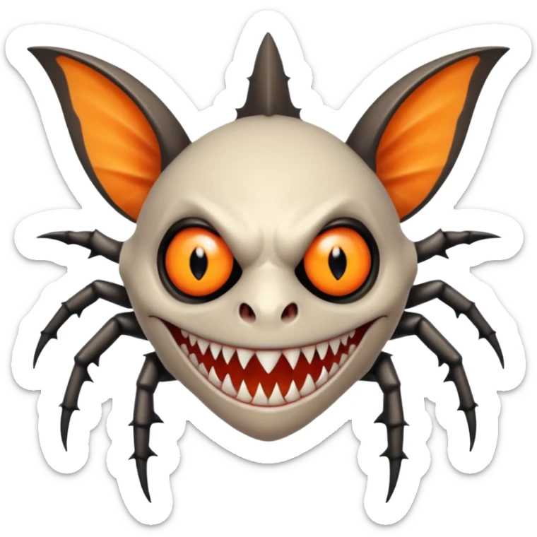 A bat with acid all in his body and his eyes  replaced with shark teeth and his hand in his back ( four hand) and his spines will be very spiky  and his leg will like a spider and last his eyes or 4 eyes will be in his hands and the colour of the eyes will orange and black sticker