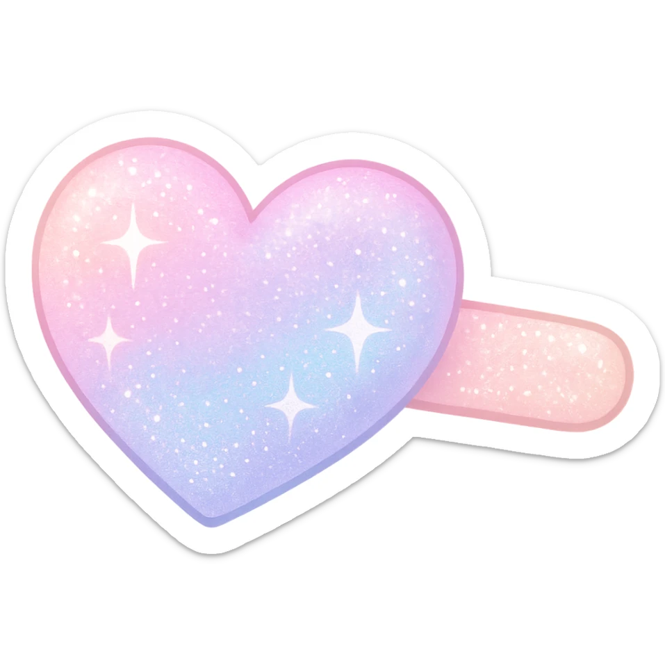 girly sparkling heart-shaped hair clip, cute, no background, pastel colors sticker