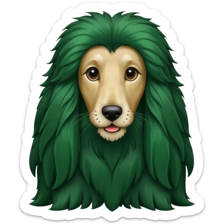 dark green dog extra furry afghan hound. The dog fur is totally dark green sticker