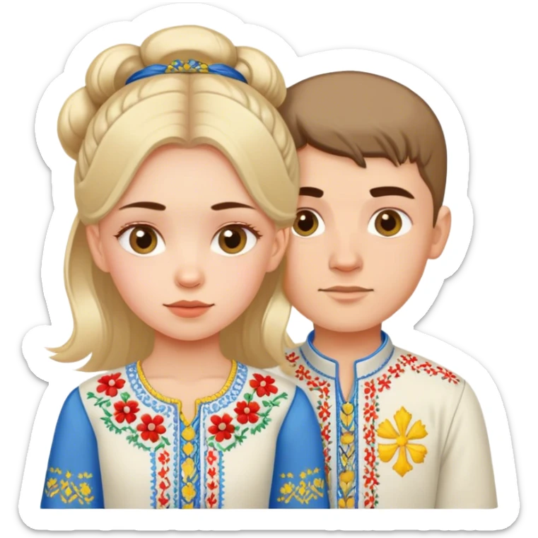 A Ukrainian girl in an embroidered shirt and a Ukrainian boy in an embroidered shirt sticker