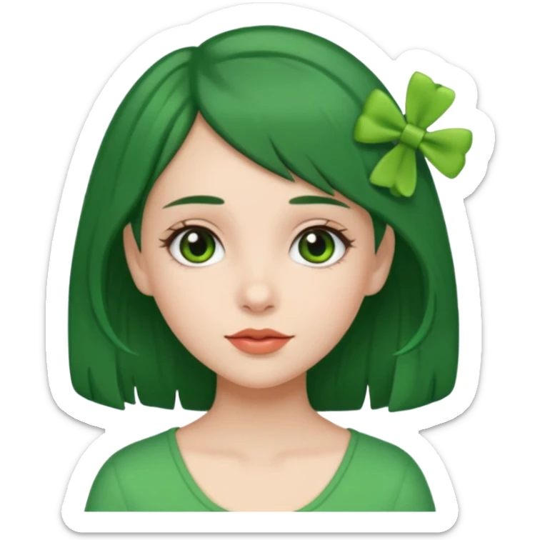 brunette girl with green color hairclip sticker