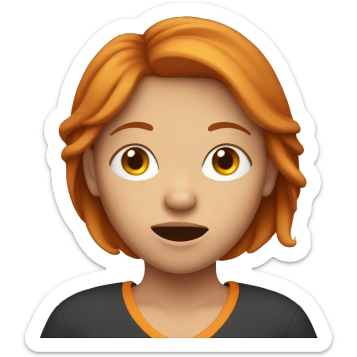 It’s a girl crying with ginger hair and a football sticker