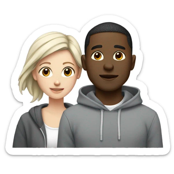 Black man and white girl couple in grey hoodies  sticker