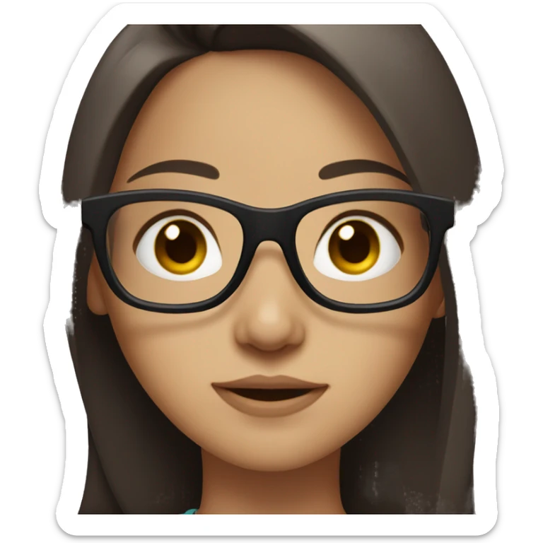 Girl with glasses, dark brown long hair and eyes, light skin  sticker