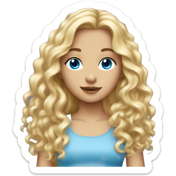 beautiful girl with long curly blonde hair and blue eyes sticker