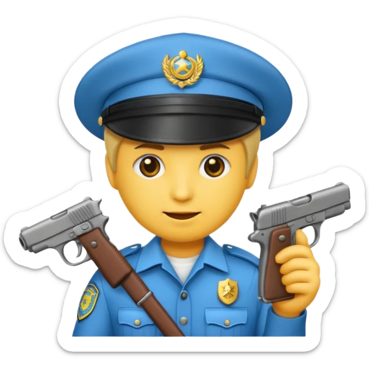 Un emojis con una gorra de lado una pistola y lanbro qué no sea un policía  sticker