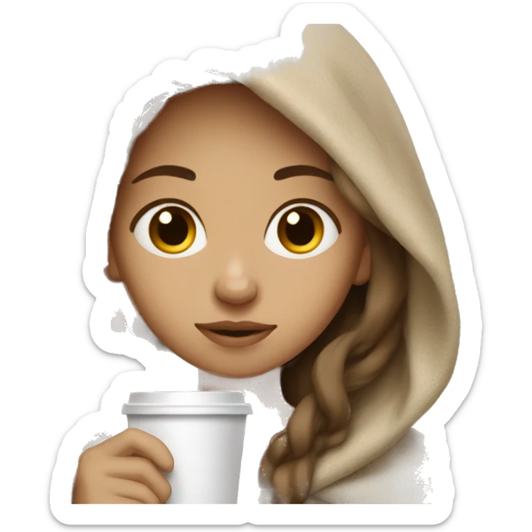Girl with coffee dark blond hair, light skin Snuggled up in a blanket  sticker