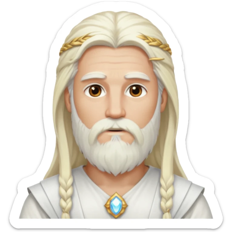 Baldr, God of Light from Gods and Goddesses with long platinum blonde hair and beard, white outfit sticker