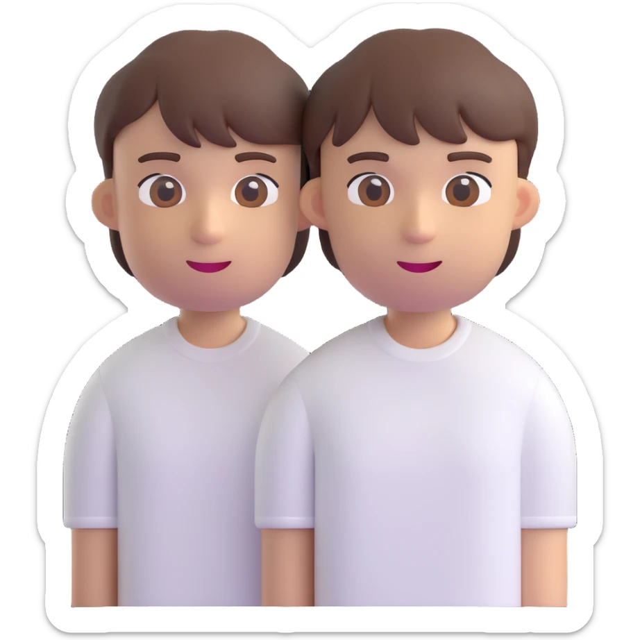 portrait of a young man with short brown hair and straight bangs, wearing a white shirt, 3D emoji style sticker