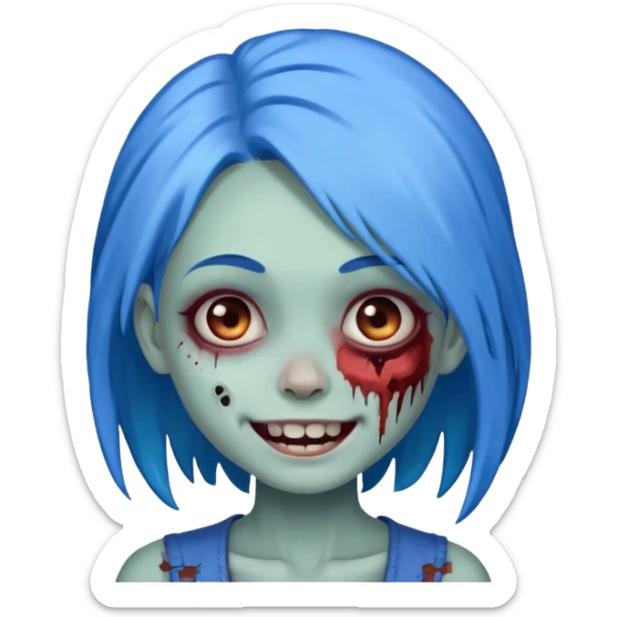 girl zombie with blue hair, smiling sticker