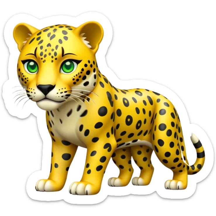 cinematic-jaguar-realistic-full-body-on all fours-emoji,-powerful-frame-poised-for-action,-yellow-fur-adorned-with-bold-black-rosettes,-head-tilted-dramatically,-piercing-green-eyes-locked-onto-its-prey,-simplified-yet-realistic-focused-features,-highly-detailed,-glowing-with-an-almost-sarcastic-glow sticker