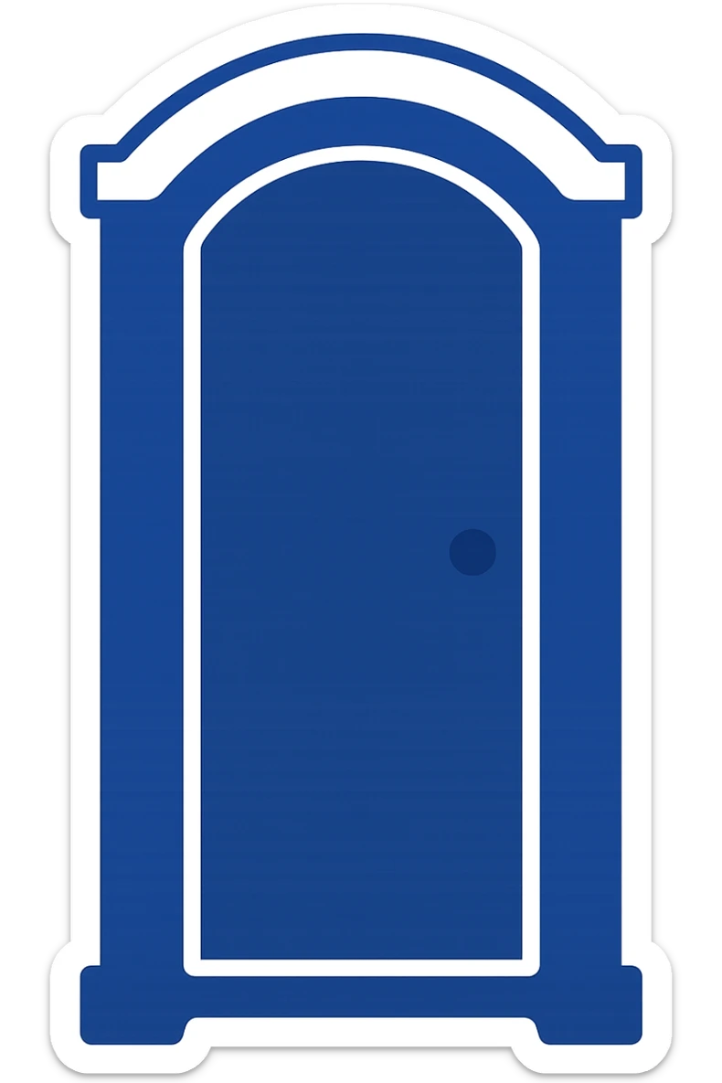 minimal flat design portable toilet (portaloo), blue and white, clean lines, no background sticker