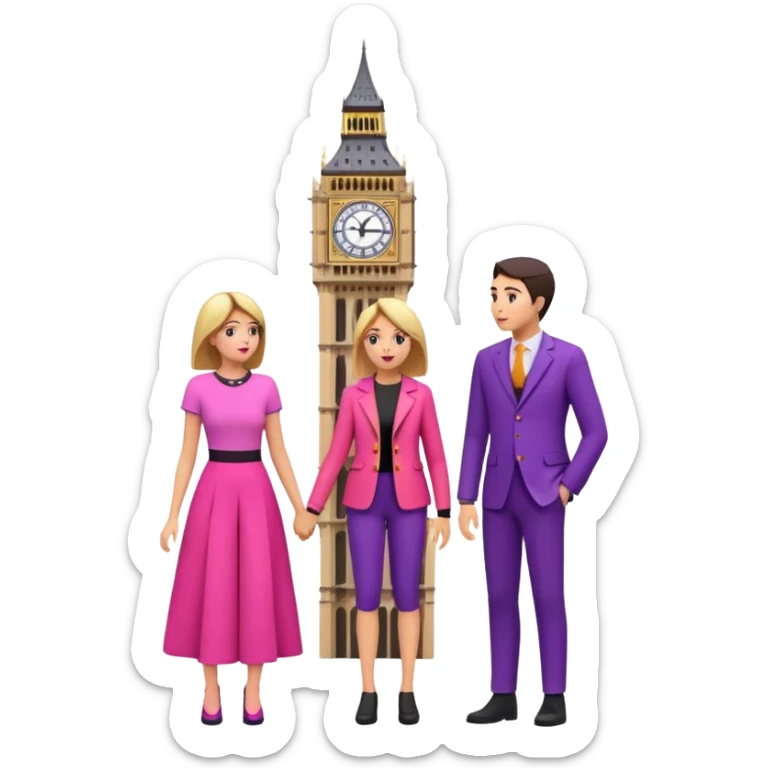 London Big ben and couple is seeing toward big ben and keep couple dress colourful pink,purple,orange,black and some lights sticker