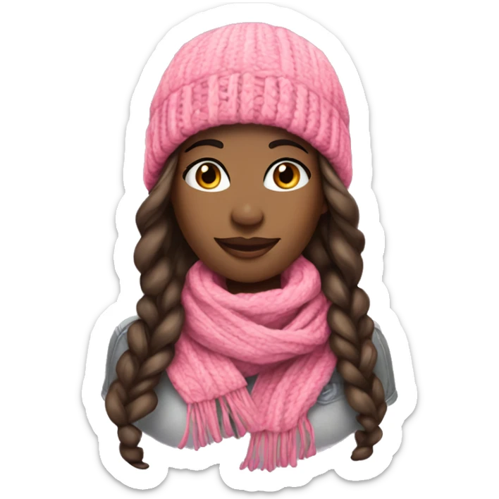  pretty black woman beanie long hair with winter pink neck scarf  sticker