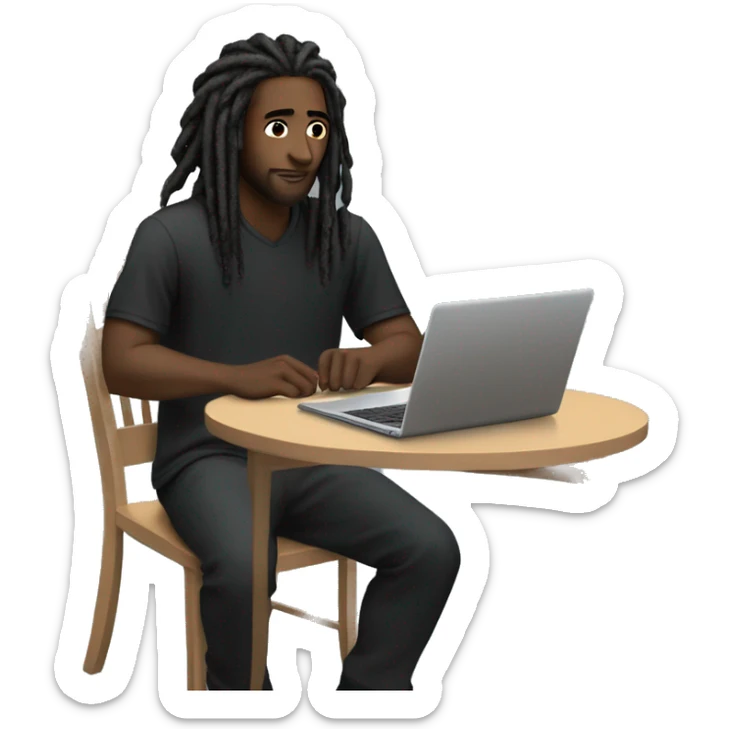 Black-guy-with-dreads-wearing-black-trackstuit-sitting-down-on-chair facing-foward-focused-on-laptop-computer- sticker