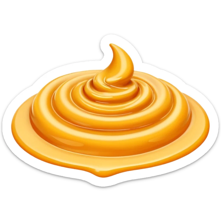 small swirl or dollop of rich yellow-orange sauce with creamy velvety texture, warm golden tones, glossy surface with subtle ridges and soft peaks, suggesting depth and spice, soft lighting, subtle shadows, emoji scale sticker