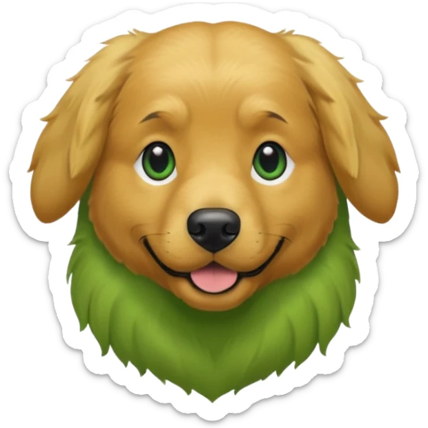 green dog extra furry golden retriever. The dog fur is green sticker