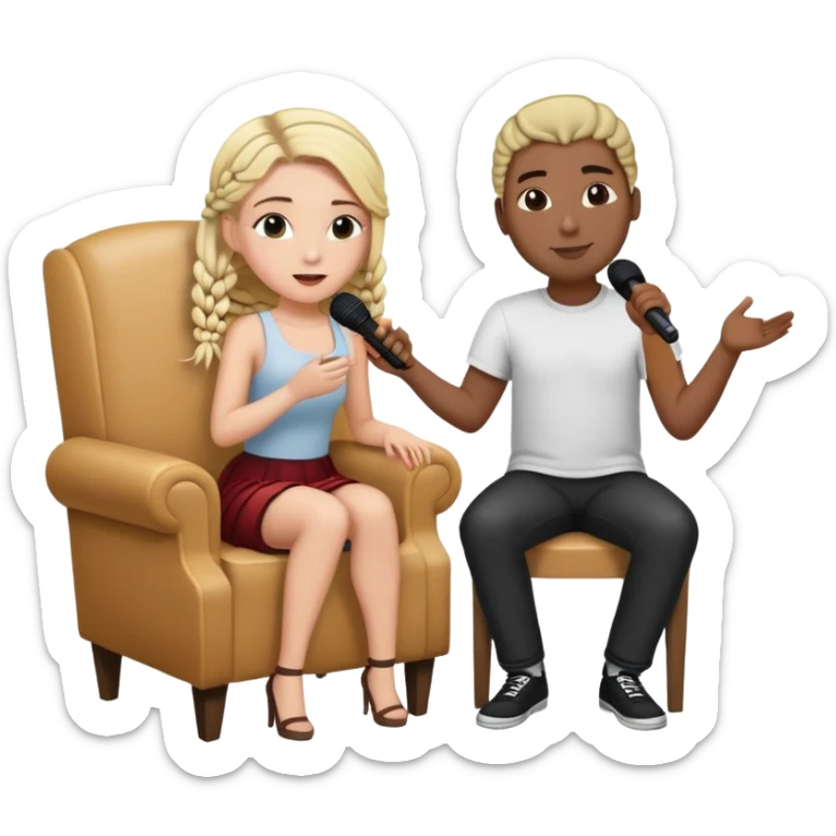 White girl with blonde hair singing to a black guy with black cornrows who’s sitting in a chair watching her romantically sticker