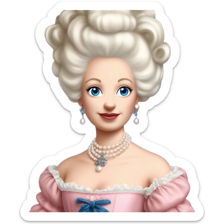 Marie antoinette, blue eyes, white pearl choker, entiely pink dress sticker