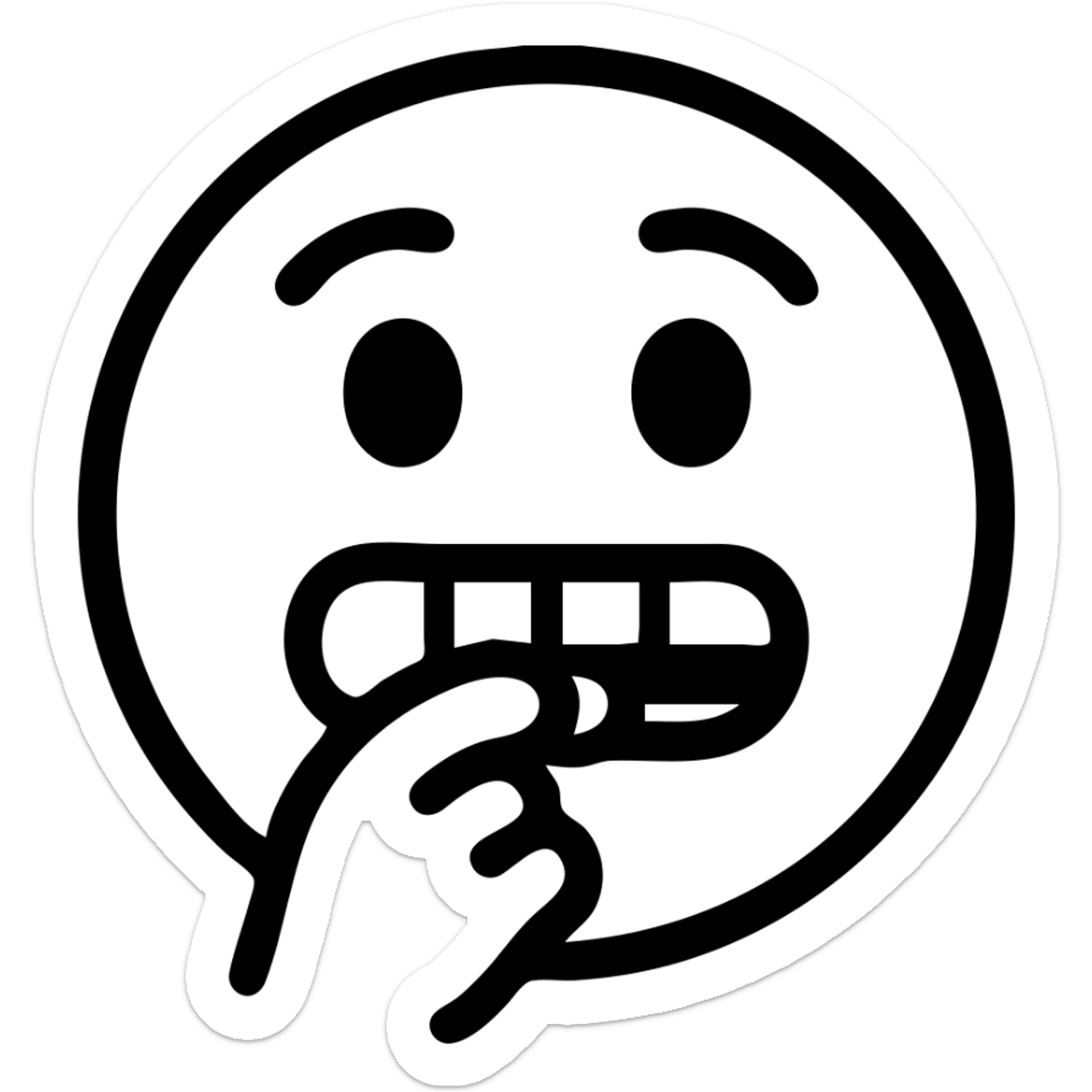 emoji of a face biting finger, modern icon style, clean lines, simple shapes, no fill, transparent background, funny expression sticker