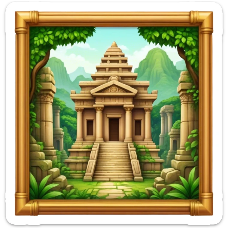 Cinematic Realistic Ayutthaya Ruins Landmark Emoji, depicted with ancient temple ruins amid lush greenery rendered with dramatic textures and nostalgic, warm lighting. sticker