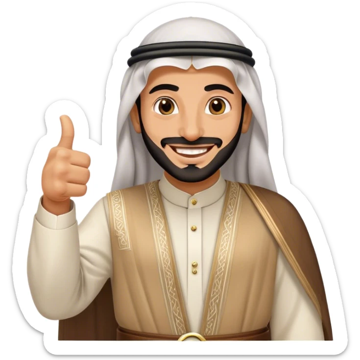 Arab Saudi man in traditional attire with an agal, smiling happily and giving a big thumbs-up sticker