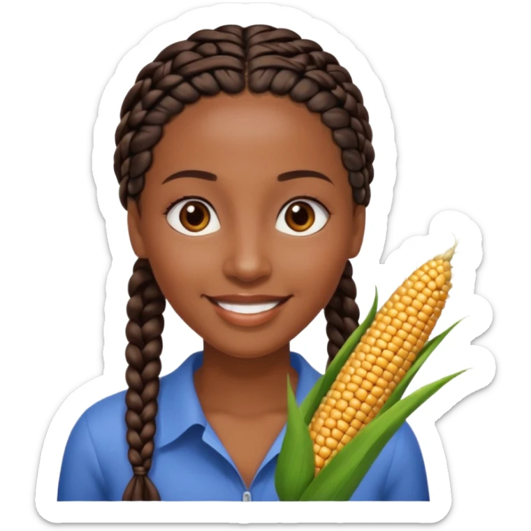kenyan woman with long, black, braided hair in corn rows, brown eyes, pretty sticker