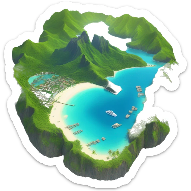 The island of Bora Bora located in French Polynesia in emoji style with the view of the whole archipelago make it as realistic and accurate as possible sticker