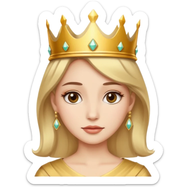 Give me an image of a women wearing neutral makeup with a crown. She is looking very content sticker
