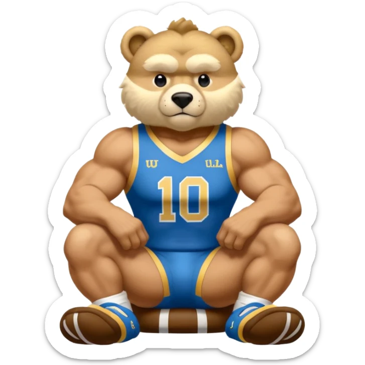 Can you create a emoji of threw Nebraska Cornhusker mascot sitting on top of the UCLA Bruin mascot sticker
