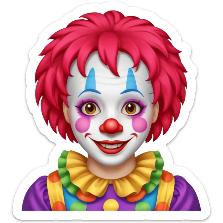 Clown – Bright makeup, red nose, colorful wig, exaggerated smile, full body sticker