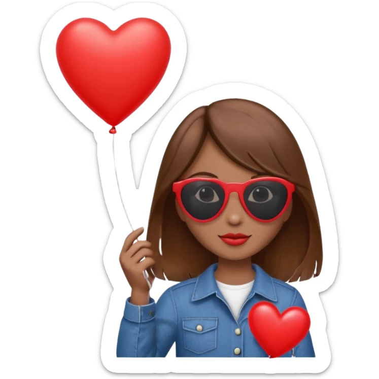 brown hair girl with sun glasses holding red heart balloon sticker