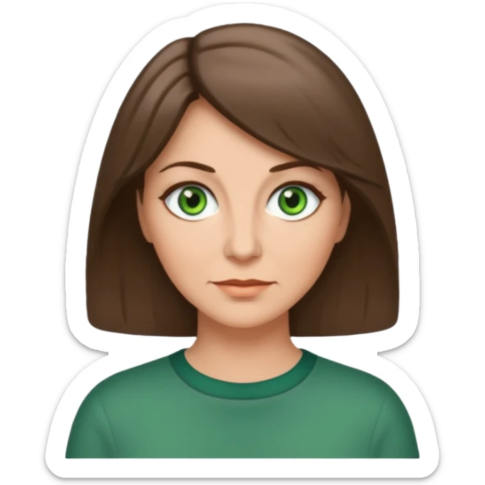 middle age woman with green eyes and long straight ashy brown hair  sticker