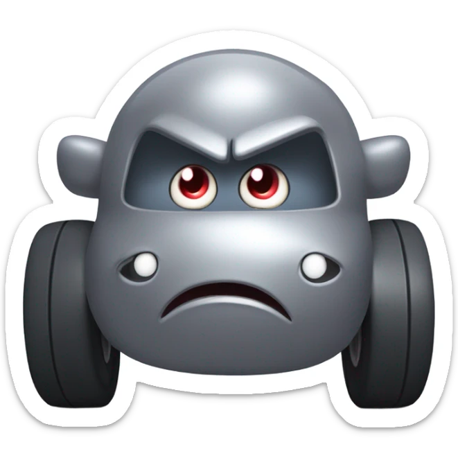 Metal cute mad Kirby Gray ball driving on 4 car wheels with mad eyebrows game sticker