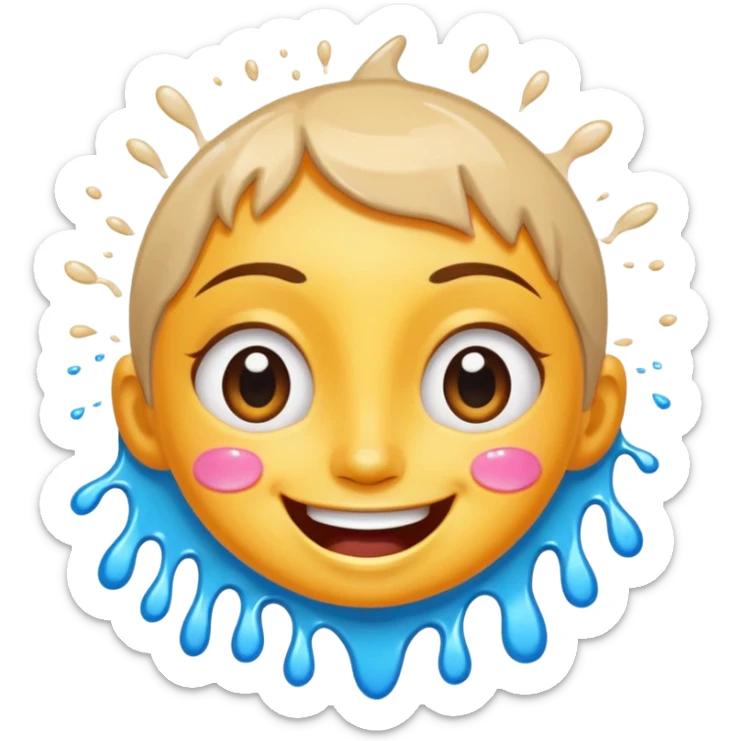A joyful face with wide eyes and a big smile, tears of laughter flowing. The face radiates positive energy, surrounded by vibrant splashes in dynamic brush strokes. sticker