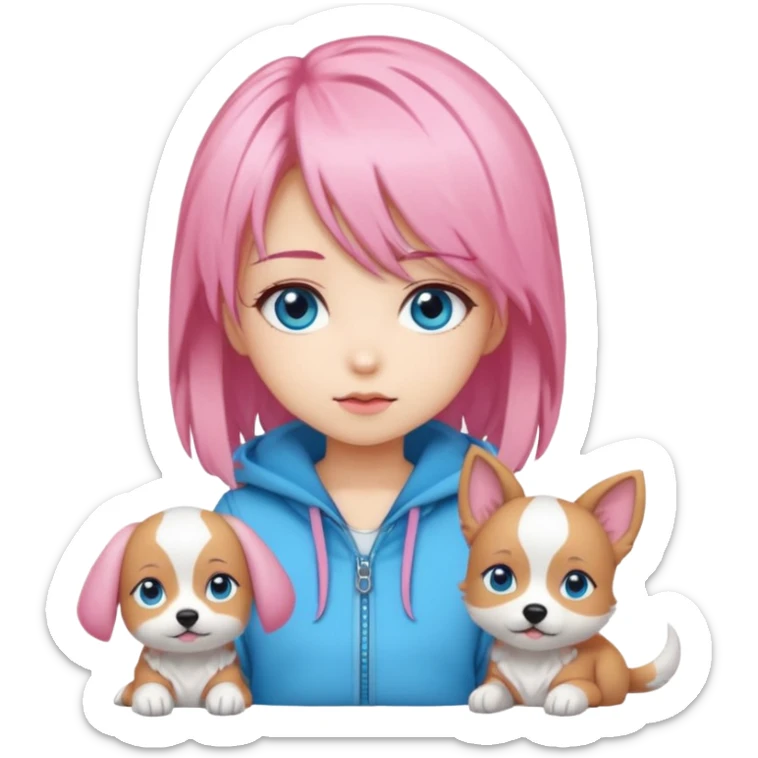 "Chibi-Anime-Girl mit Hundeohren, pinken Haaren, großen blauen Augen und breitem Grinsen." sticker