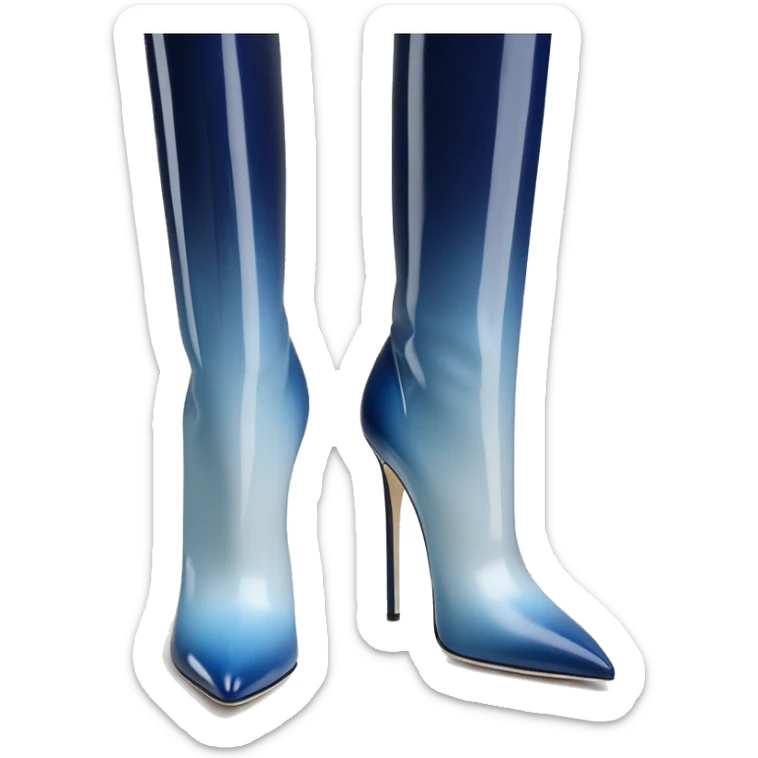 Realistic isolated top view of a pair of navy blue to pastel blue ombre Jimmy Choo stiletto heel ankle bootie boots. sticker