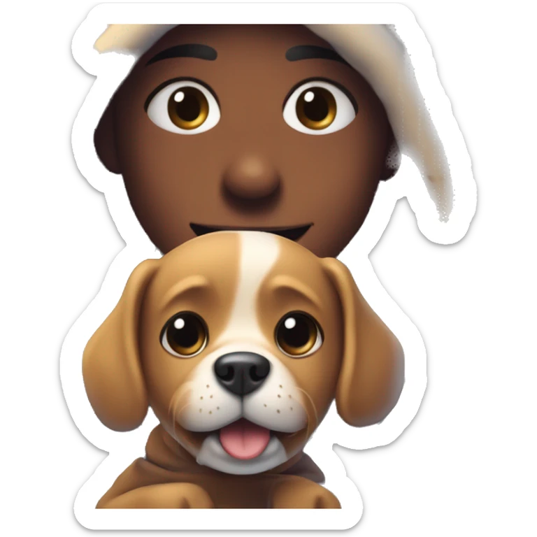 A little dog named Charlie and his owner named Habibi Ale, happy in the cold morning  sticker