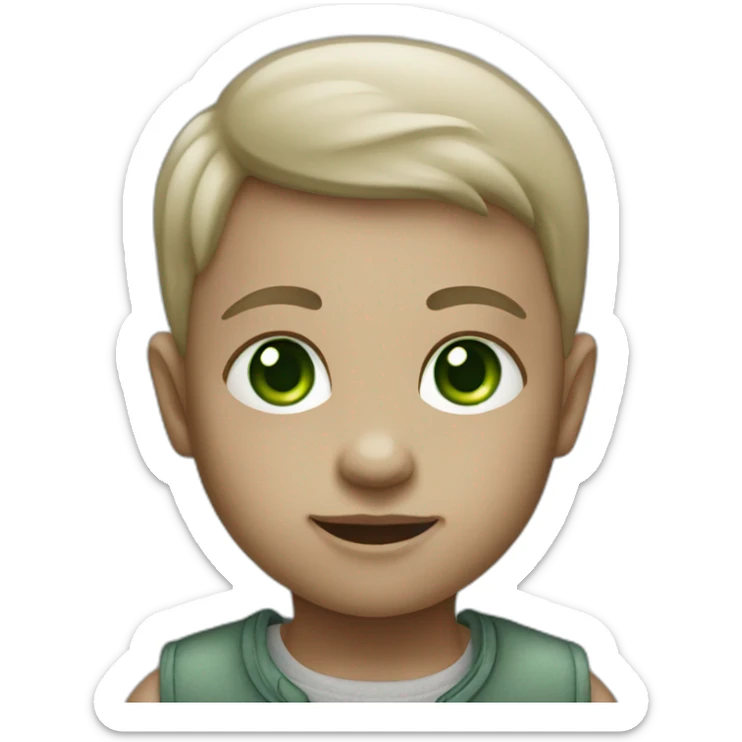 WhatsApp infant emoji with grey skin and green eyes and no hairs sticker